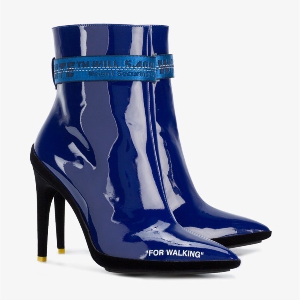 NWT Off White for walking Ankle Boot in Blue Patent Leather
